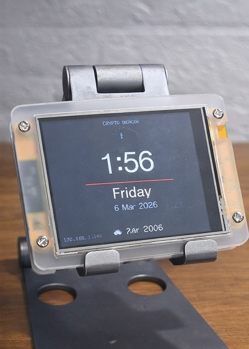 CryptoBeacon clock and weather screen