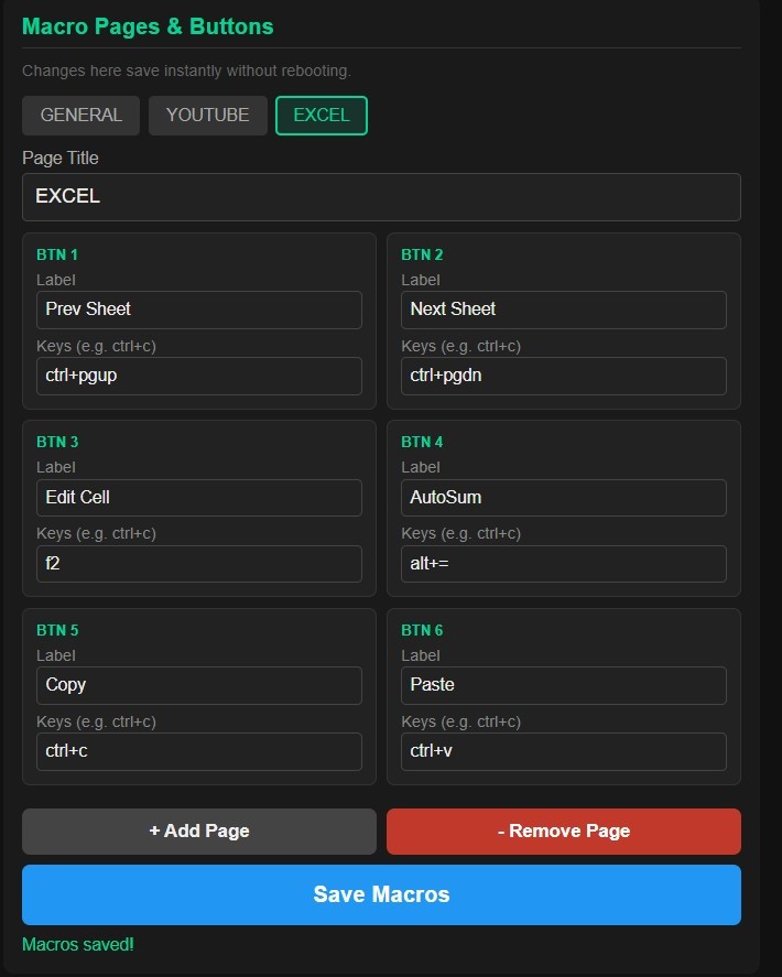Shortcut configuration interface for DigiMacroPad