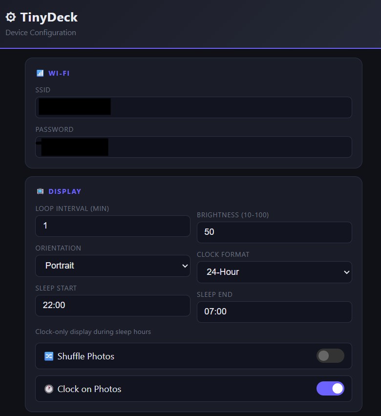 TinyDeck configuration page 1
